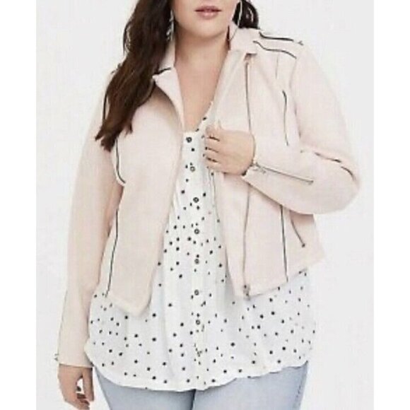 Torrid Blush Faux Suede Zip Moto Jacket Women's Size 1X NWT - Picture 2 of 12